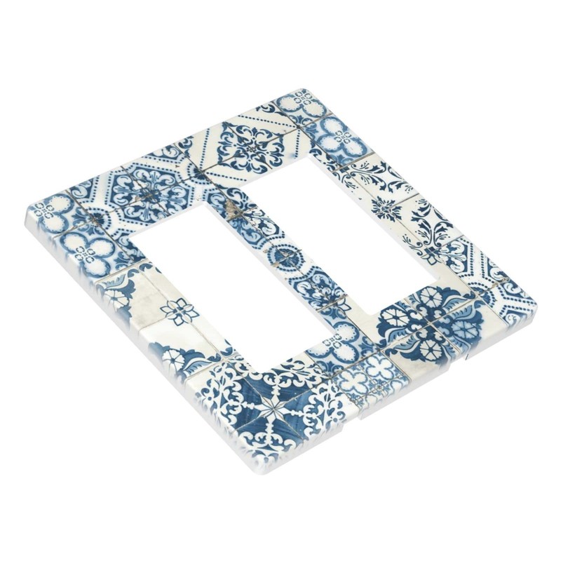 Retro Blue Tile 2 Gang Double Rocker/Decor Light Switch Cover