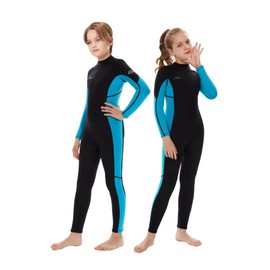Hevto Wetsuits Kids 3/2mm Neoprene Full Wet Suit Thermal Swimsuit Children Boy Youth Girl Size 14 Year for Swimming in Cold Water (K1-Blue, 14 Slim)