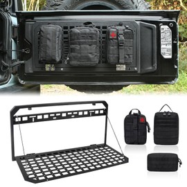 MAIKER Tailgate Table 3 Storage Bags,Tailgate MOLLE Panel Compatible with 2007-2024 Jeep Wrangler JK JKU JL JLU Foldable Cargo Shelf Aluminum Alloy Storage Shelf (Not Fit Models with Stock Subwoofer)