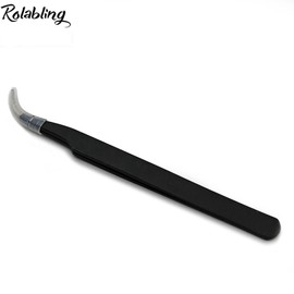 Rolabling 2pcs Elbow & Straight Black Nail Tweezers Rhinestone Picker Manicure Nail Art Tool (Set-1)