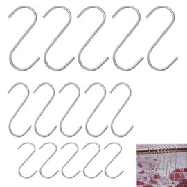 HABNI S Hooks Stainless Steel Pack of 15 Stainless Steel Hooks for Hanging, 3 Sizes, for Kitchen, Bathroom, Cabinet, Garden, 5 cm, 7 cm, 11 cm