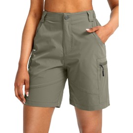 Viodia - Pantalones cortos tipo cargo para mujer, de 7 pulgadas, con bolsillos, secado rápido, ligeros, para golf, casual, verano, Verde pizarra, Small