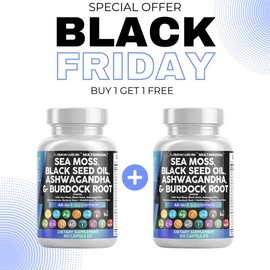BOGO OFFER - MultiMineral Sea Moss Black Seed Oil Ashwagandha Turmeric Bladderwrack Burdock Vitamin C Vitamin D3 with Elderberry Manuka Dietary Pills:_Buy 1 Get 1 FREE