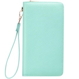 Chelmon Large Capacity Womens Wallet Leather RFID Blocking Purse Credit Card Clutch(CH Greenery Gold)