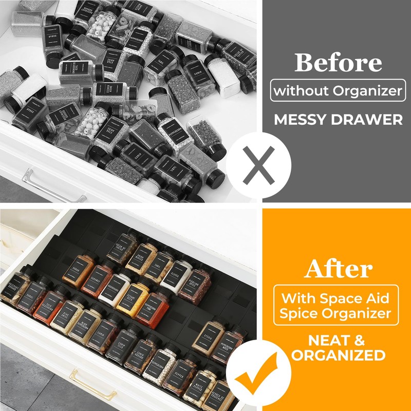 Famhap Spice Drawer Organizer, 24PCS Interlocking Expandable Seasoning Rack Tray