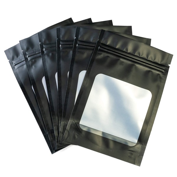 HANSER | Smell Proof Odorless Mylar Resealable Foil Pouch Bags with clear Window | Stand up bottom | Airtight | matte black | 100 Pieces | 4x6 inches