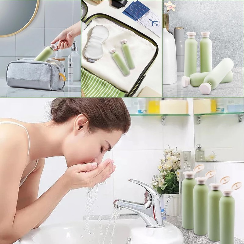 QOONESTL 5Pack Refillable Bottle Green Plastic Empty Squeeze Bottles, 260ml