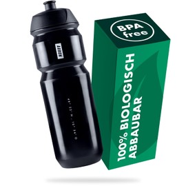 AARON ECO Trinkflasche 100% biologisch abbaubar, 750 ml, leicht und auslaufsicher, praktische BPA-freie Wasserflasche für Sport, Fitness, Wandern, Outdoor in schwarz