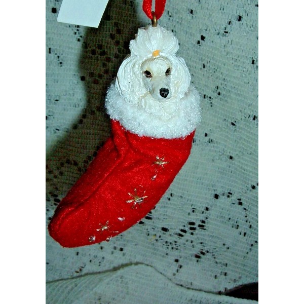 WHITE POODLE LITTLE PALS SOFT HANGING STOCKING ORNAMENT NEW #ORN221-28