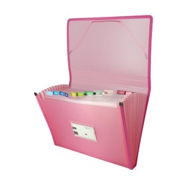 Grafoplás | File Folder | Pastel Pink | Folio Size | 13 Gusseted Positions | Includes Label for Viewers and Cards | Waterproof Plastic Covers | Multiline