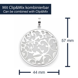 Leonardo Jewels 023601 Clip & Mix Fabia Pendant Silver-Coloured Stainless Steel with Openwork Ornament and White Glass Stone Jewellery Gift for Women, One size, Stainless Steel, No Gemstone