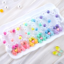 Niceup 6PCS Princess Pastel Bracelets with Heart Bowknot Charm for Little Girls Dress-up Play Beads Jewelry Accessories for Party Gift Bags Pinata Filler Stuffers