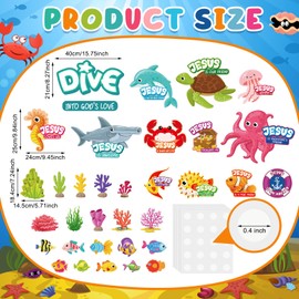 53 Pcs Under The Sea Vbs Classroom Christian Bulletin Board Set Dive into Gods Love Ocean Theme Jellyfish Sea Turtle Dolphin Shark Religious Inspirational Quote Cutout for Sunday School Wall Decor