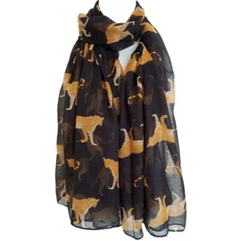 GlamLondon Women's Cheetah Print Scarf New Leopard Animal Oversize Design (Black)