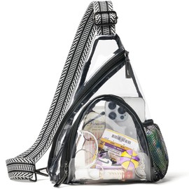 LATMAP Clear bags Stadium Approved Crossbody Sling Bag Fanny Pack Backpack Purses for Women Men Handbag for Stadium Events Black