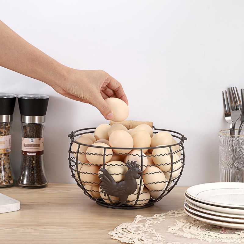 Farmhouse Egg 8'' Basket for Gathering Fresh Eggs, Wire Egg
