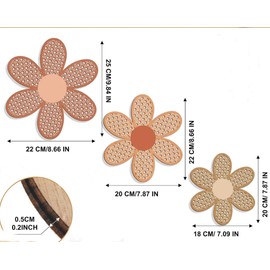 FLCSIed 3 Pieces Boho Daisy Wall Decor Natural Rattan Flower Wall Hanging Art Wooden Boho Nursery Flowers Wall Decor for Home Bedroom (Multi-colour)