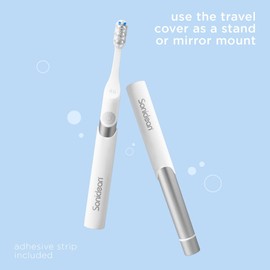 Soniclean 4U Sonic Electric Toothbrush for Adults, Silver, Battery Powered, Dual Cleaning Modes, Refillable Brush Heads, Multi-Use Travel Cover