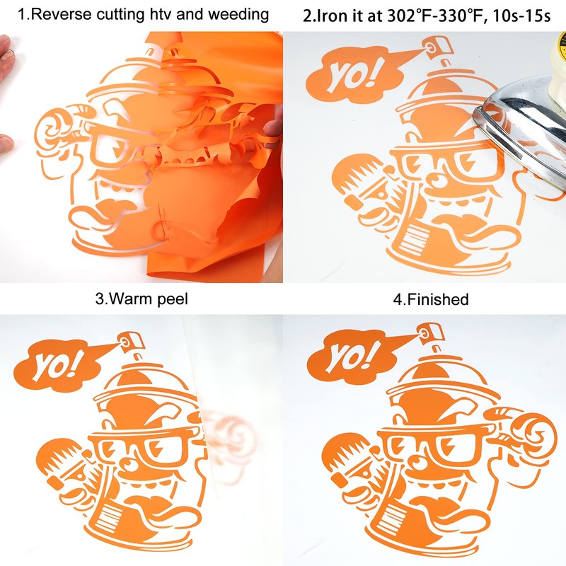 FUNKAKA Orange HTV Heat Transfer Vinyl Bundle, 12" x 10"