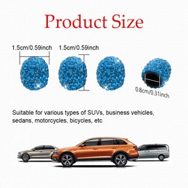 4 Pack Bling Valve Stem Caps, Air Caps Cover, Crystal Diamond Tire Air Cap for Car, Car Exterior Accessories Rhinestone Tire Air Valves Covers Universal for Cars, SUVs, Trucks, Motorcycles, (Blue)