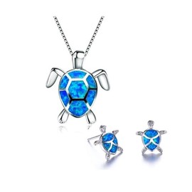 Yocoyee Starfish Necklace Earrings Jewelry Set with Blue Purple Opal Ocean Sea Animal Beach Jewelry for Women-Blue Turtle