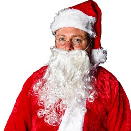 SHATCHI Delux Santa Fake Curly Father Christmas Accessory Adult Fancy Dress Supplies Wizard Beard Long Facial Hair, White