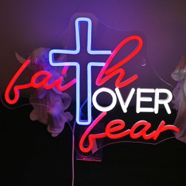 Neon Sign 16.1'' x 12.1'' Faith Over Fear Wall Light – Adjustable Brightness LED Light for Home, Office, and Inspirational Decor