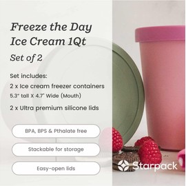 Starpack 'Freeze the Day' Ice Cream Storage Containers for Freezer (2 Pcs) - 1 Quart Ice Cream Containers for Homemade Ice Cream - Reusable Ice Cream Containers with Lids - Leak-Free Lids (Silicone)