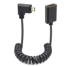 Duttek 8K 90 Degree Coiled Cable, 48Gbps Micro HDMI to HDMI for GoPro & Action Cameras - 1.2M (Right Angle)