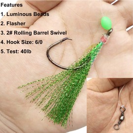 Shaddock Fishing Rigs - 15 Packs Fishing rigs, Freshwater Saltwater Fishing Flasher Lures Baits Hooks with Luminous Beads, Fish Skin & Barrel Swivel (Green)