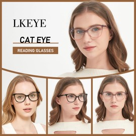 LKEYE Reading Glasses Women Cat Eye Blue Light Blocking Computer Readers Stylish Spring Hinge Fashion Cute Ladies Small Frame Eyewear LK6094 (3Pack,Black,Demi,Purple,0X)