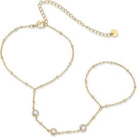 14K Gold plated Bracelets Ring Hand Chain and Arm Cuff Jewelry Stack for Women, Chunky Dainty Chain Link Bracelet Set for Women, Layered Ring Bracelet, Trendy Gold Body Jewelry Gifts., Universal size