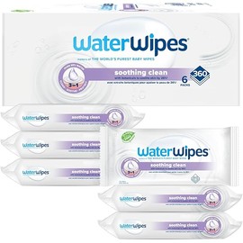 WaterWipes Plastic-Free Soothing Clean 99% Water Based Botanical Baby Wipes, Unscented & Hypoallergenic for Sensitive Skin, 6 Resealable Packs (360 Wipes)