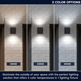 LUXRITE LED Outdoor Cube Wall Light, Modern Up Down Wall Sconce, 3CCT 3000K 4000K 5000K, 26W, Anti-Rust Aluminum, IP65 Waterproof, ETL Listed, Exterior Light Fixture for Porch, Garage, Patio