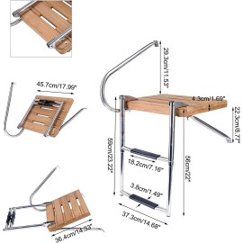 Amarine Made 2 Steps Folding Telescoping Ladder Stainless Steel Out-Board Swim Teak Platform
