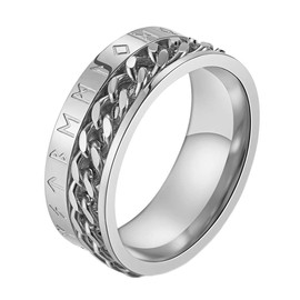 INRENG Men's 8MM Stainless Steel Chain Spinner Ring Band with Viking Rune Odin Norse Text Jewelry Silver Size 10