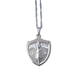 Armor Coin & Emblem Sisters of Zion Missionary Shield Pendant (Silver tone) Necklace with clear stone