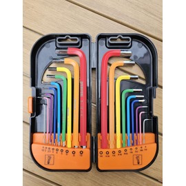 OFOSSTOOL Allen Wrench/Hex Key Set SAE/Metric Sizes, Color S2 Heat-Treated Steel, Ball and Flat End,L Shape, Chrome Vanadium Steel Industrial Grade Set Tool of 18 Pieces (18PCS Set SAE/Metric Sizes)