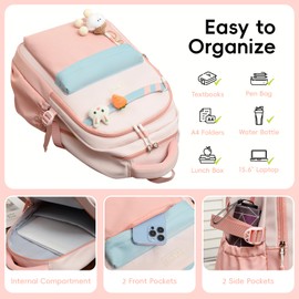 Amythe School Backpack Girls Teenagers 2025 Backpack School High School School Bag Kawaii High Level for 15.6 Inch Laptop School Bag Casual Travel 22L-6009, pink, M, Rucksack Backpacks