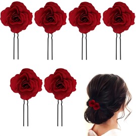 SHSHbuy Rose Flower Hairpin, Pack of 6 Hair Clips, Women, Bridal Hair Accessories, Clip On Rose Flowers, Hair Clips, U-Shape for Women, Girls, Party, Wedding