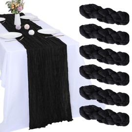 RestfulGlow 6 Pack Black Cheesecloth Table Runner 10FT Boho Gauze Fabric Table Runner 35 x 120 Inch Rustic Sheer Runner for Wedding Birthday Baby Shower Party Boho Table Decoration（Black）
