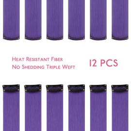 WENNALIFE 12 PCS Deep Purple Hair Extensions Clip in, Colored Clip in Hair Extensions for Kids Highlights Rainbow Hair Clips for Girls Synthetic Straight Pop-up Style Colorful Girls Hair Accessories