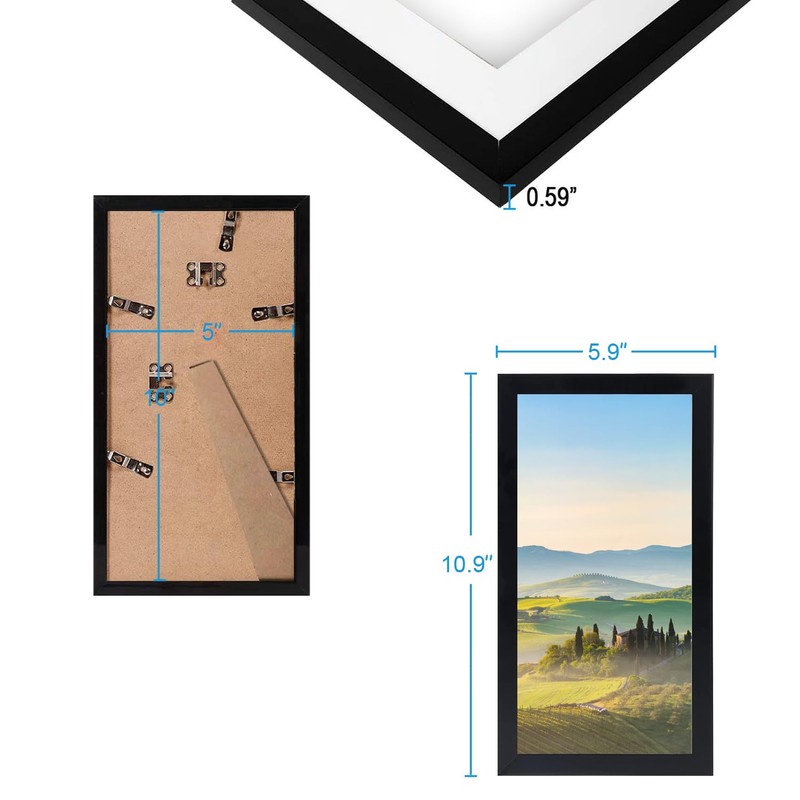 HUKONHEP 5x10 Black Picture Frames, Photos Frame with Plexiglass, Wall