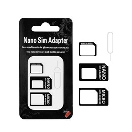 FLLAGG20 1 x SIM Card Adapter Set, SIM Adapter, Black, 4-in-1, Includes Ejection Tool, Nano to Micro, Micro to Standard, Nano to Standard, Universal for Smartphones, Simple SIM Adapter