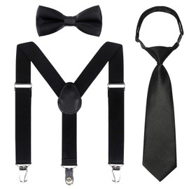 Kajeer Children Braces and Bow Tie Necktie Sets - Adjustable Elastic Suspenders Braces with Bow Ties Sets Gifts for 6-Month-old - 13-Year-old Boys & Girls (Black, 30 inches(6 Years - 5 feet tall))