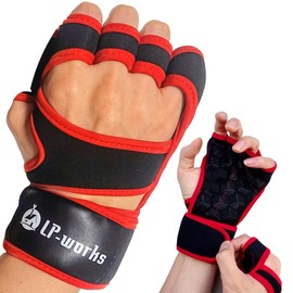 LP-works Training Gloves, Strength Training, Weightlifting, Wrist Protection, Hexagon Pattern, Anti-Slip, High Elasticity Pad, Breathable Fit, Gym Dumbbells, Red, Large