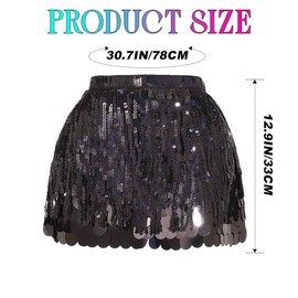 Zoestar Sparkly Black Sequin Fringe Belly Dance Skirt Mermaid Costume Outfit for Women (US, Alpha, One Size, Regular, Regular, 4 Black)