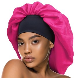 DONNA Wide Edge Satin Bonnet Silk Bonnet for Sleeping, Shower Cap for Women Comfortable band, 1pc Super Jumbo Size Pink Color