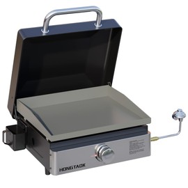HongTaok 18 Inch Portable Propane Gas Grill with Lid & Stainless Steel Front Plate, Propane Table Top Griddle for Outdoor, Cooking, BBQ, Camping