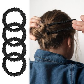 Mulberry Silk Scrunchies for Women 4 PACK, Silk Hair Ties Non Slip, Black Small Thin Silk Scrunchies, Silk Hair Scrunchies No Damage,Soft Silk Scrunchies for Hair Sleep, Sleepy Tie for Thick Hair